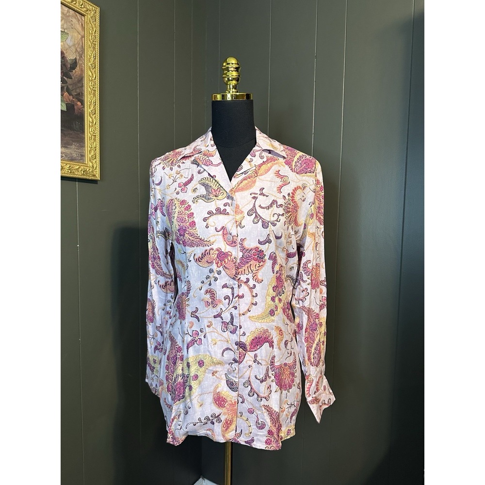 NWOT Imagio Vintage Pastel Paisley Boho Button Up Long Sleeve Blouse 5‎
